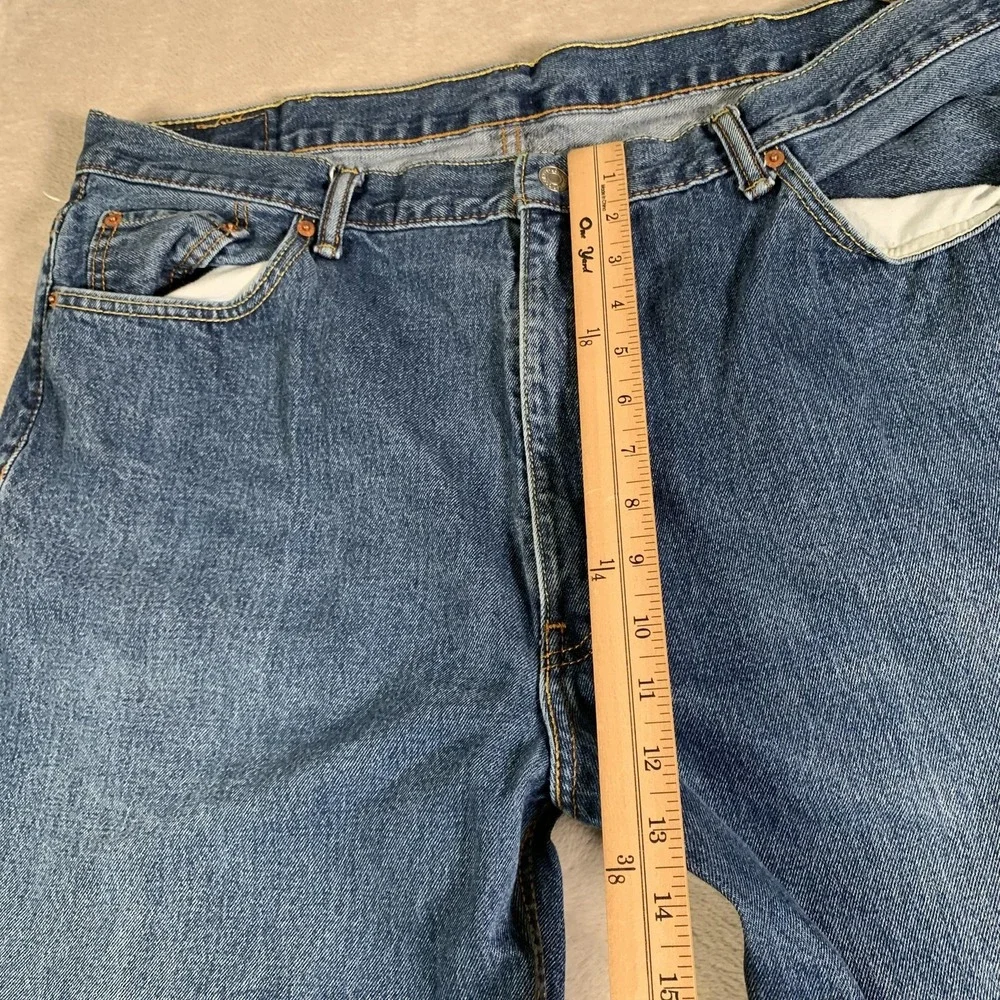 Levis 501 Mens Jeans 42x30 Blue‎ Denim Straight Leg Button Fly Classic Red Tab